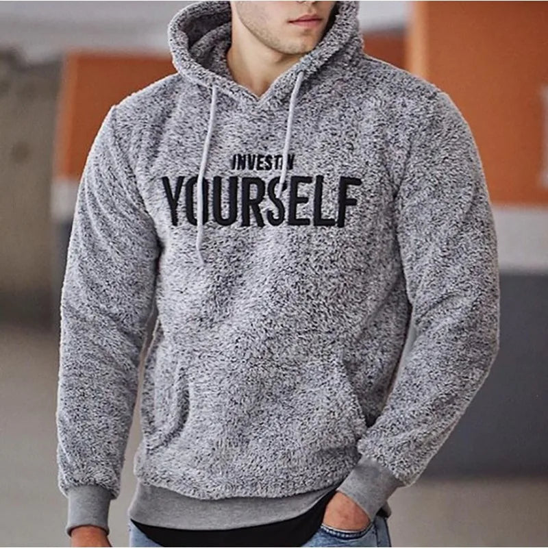 Midweight Fleece Hoodie Autumn Winter Loose Cozy Fuzzy Long Sleeve Pullover Hooded Sweatshirt for Men with Pocket Outwear