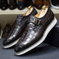 Men's Leather Casual Shoes Crocodile Pattern Luxury Brand Handmade Single Buckle Monk Strap Sneakers Flat Dress Shoes for Men