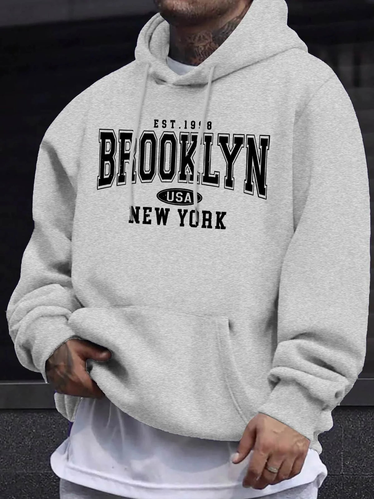 Best-selling Men's Oversized Long-Sleeved Hooded Jacket for Autumn-Winter. Brooklyn New York Letter-Printed Couple Hoodie