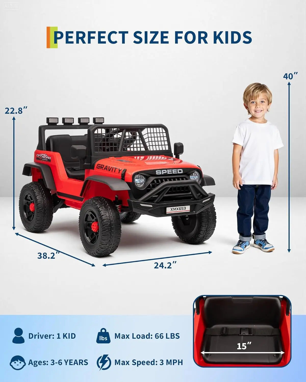 12V Kids Ride on Truck Car W/parent Remote Control, 3 Speeds