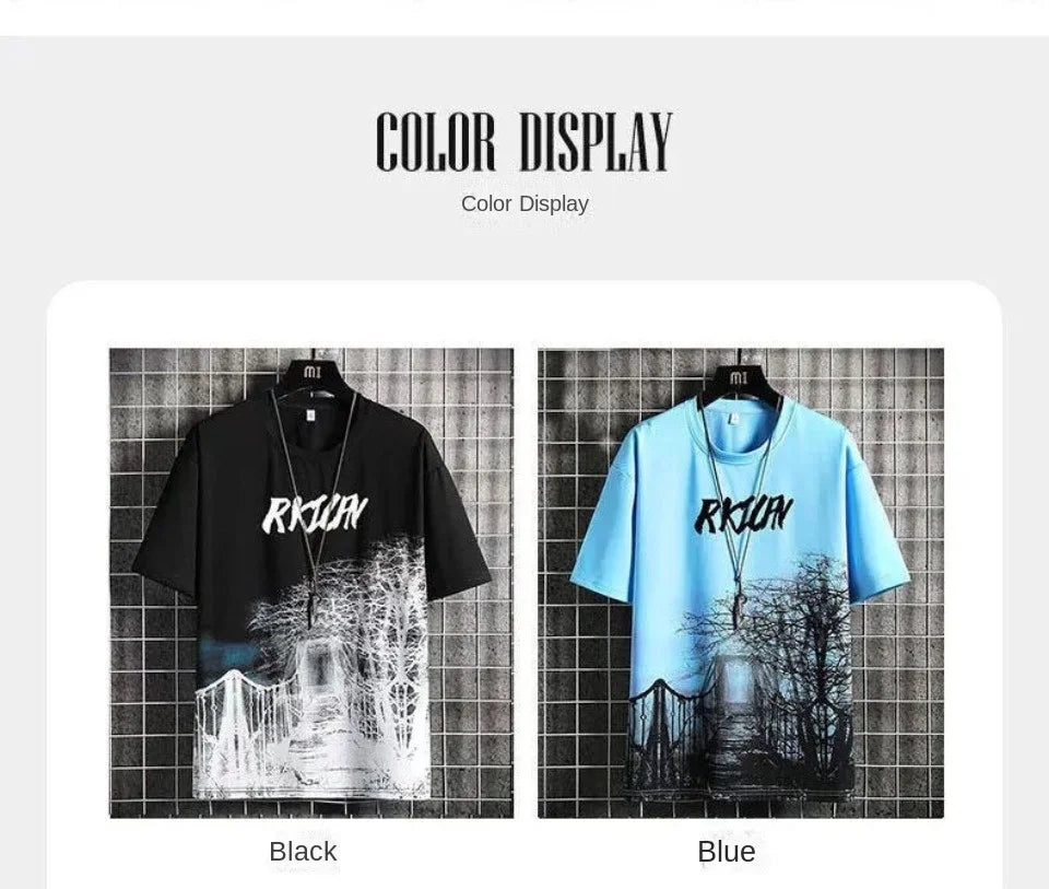 T-shirt for Men Hoodies Summer Men Clothing Cartoon Casual Harajuku Streetwear Print Hooded Top Short Sleeve Sweatshirts Men