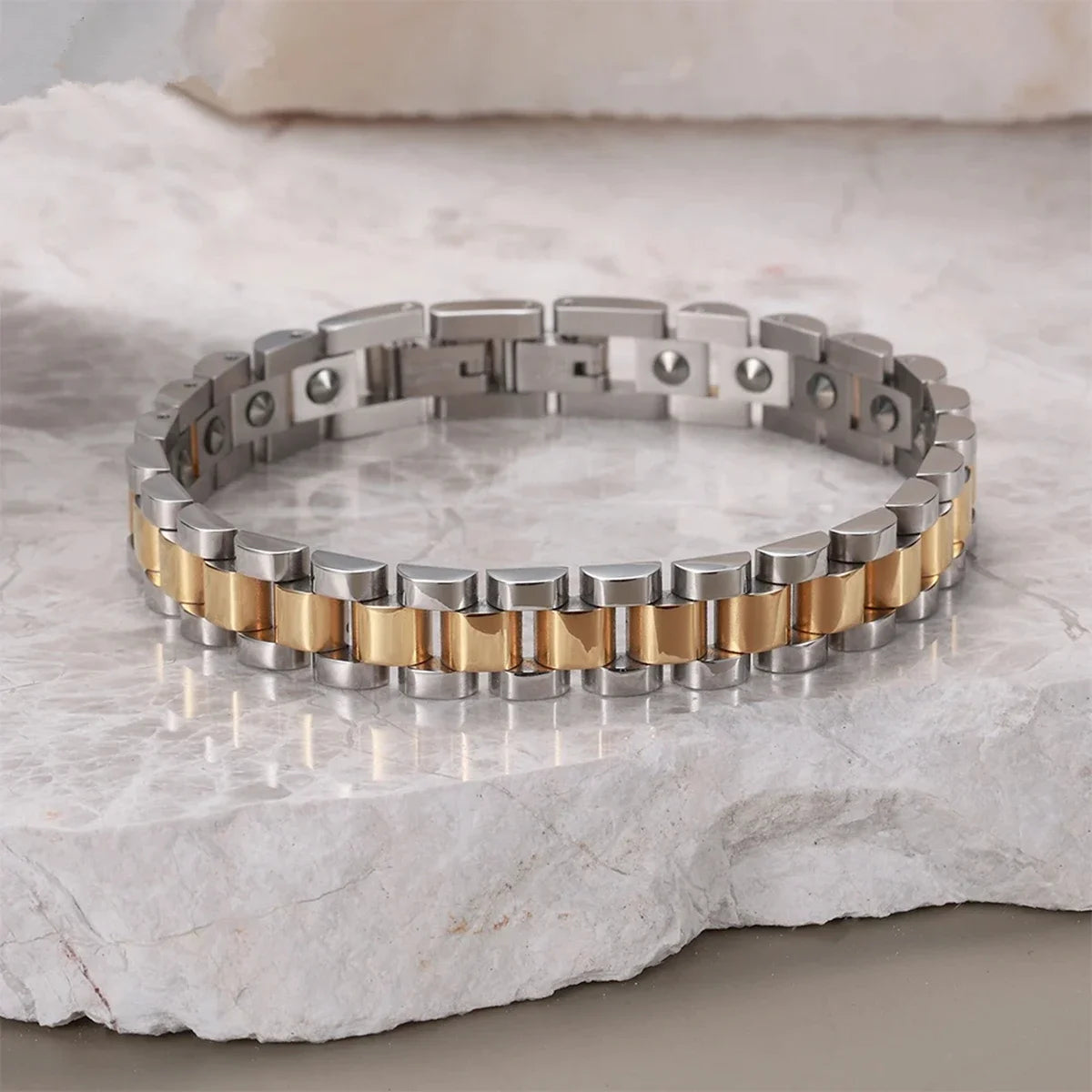 ARADOO Titanium Steel Watch Band Men's Bracelets Stainless Steel Magnetic Wristband Bracelet Gentlemen Jewelry Gifts