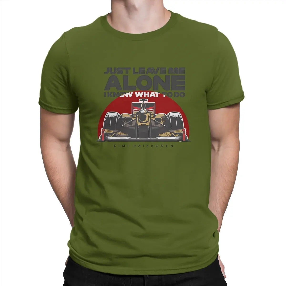 Vintage Just Leave Me Alone, I Know What To Do T-Shirts for Men Round Collar Pure Cotton T Shirt Kimi Raikkonen Short Tee Shirt