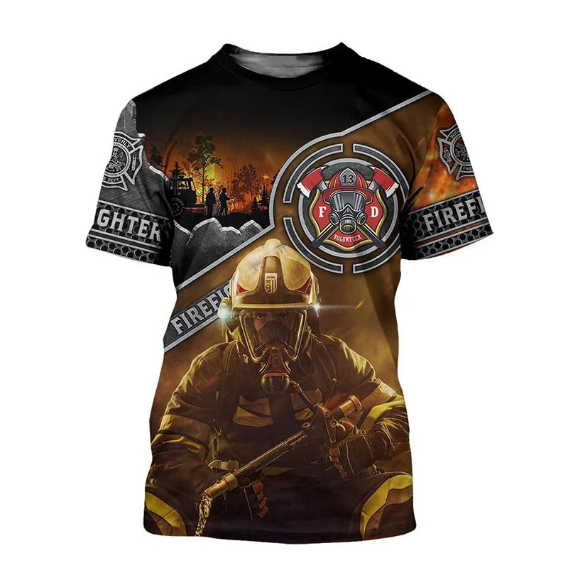 New Summer 3D Firefighter Fireman Print T Shirt Kid Fashion Streetwear Short Sleeves Harajuku Clothing Gym T-shirts For Men Tees