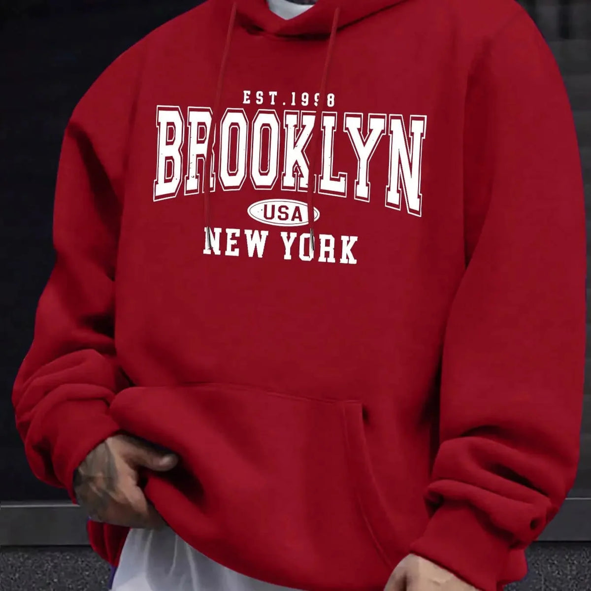 Best-selling Men's Oversized Long-Sleeved Hooded Jacket for Autumn-Winter. Brooklyn New York Letter-Printed Couple Hoodie