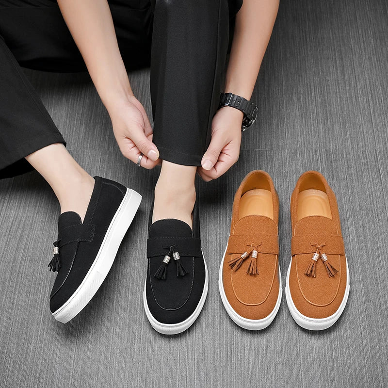 Luxury Dress Shoes for Men Comfy Brand Gentleman Tasseled Loafers Outdoor Shoes Leisure Walk Male Moccasins Suede Leather Man