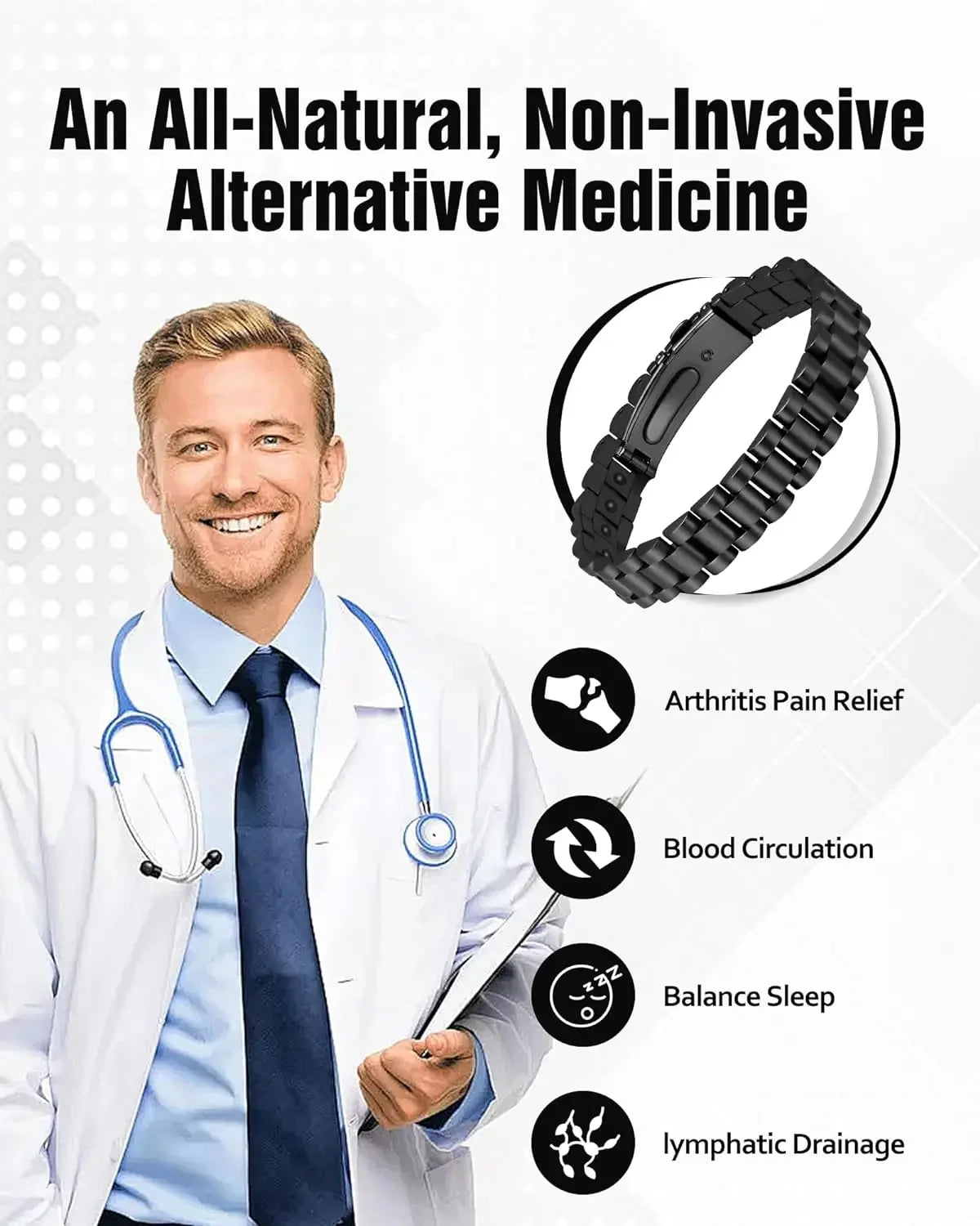 ARADOO Titanium Steel Watch Band Men's Bracelets Stainless Steel Magnetic Wristband Bracelet Gentlemen Jewelry Gifts