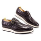 Men's Leather Casual Shoes Crocodile Pattern Luxury Brand Handmade Single Buckle Monk Strap Sneakers Flat Dress Shoes for Men