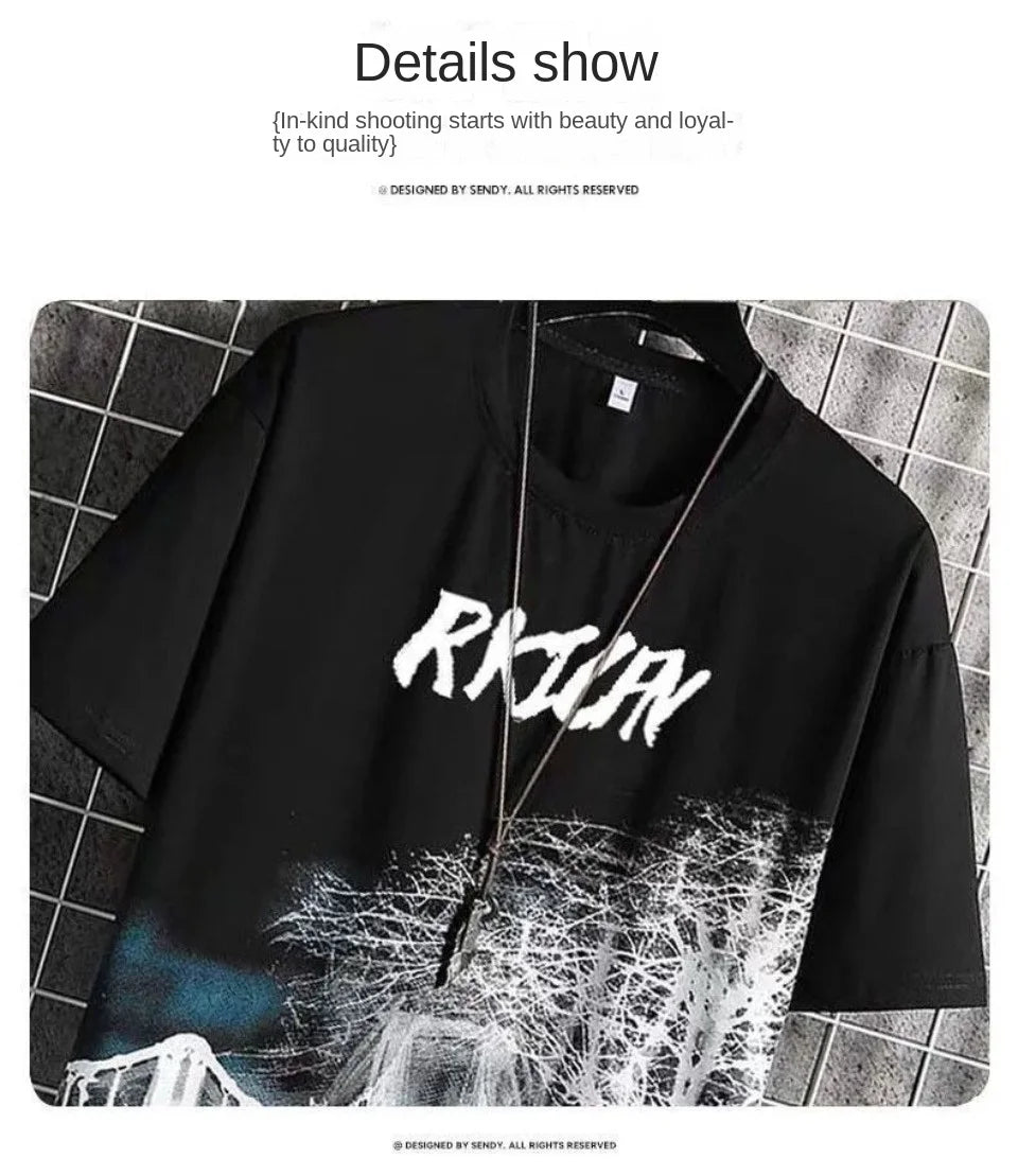 T-shirt for Men Hoodies Summer Men Clothing Cartoon Casual Harajuku Streetwear Print Hooded Top Short Sleeve Sweatshirts Men