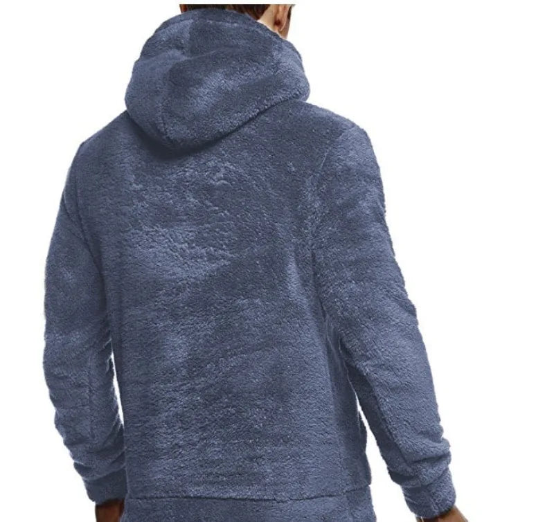 Midweight Fleece Hoodie Autumn Winter Loose Cozy Fuzzy Long Sleeve Pullover Hooded Sweatshirt for Men with Pocket Outwear