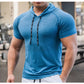 Men Running Hoodies Bodybuilding Sport Hooded Short Sleeve Gyms Fitness Clothing Muscle Shirt Quick Drying Training T-Shirt