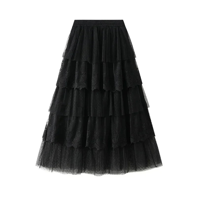 Jupe mi-longue taille haute amincissante pour femme, en gaze haut de gamme, longue, pour l'été, jupe plissée 2025