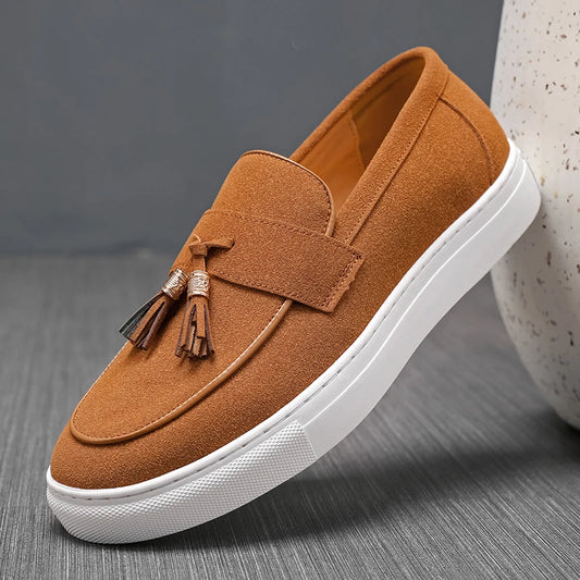 Luxury Dress Shoes for Men Comfy Brand Gentleman Tasseled Loafers Outdoor Shoes Leisure Walk Male Moccasins Suede Leather Man