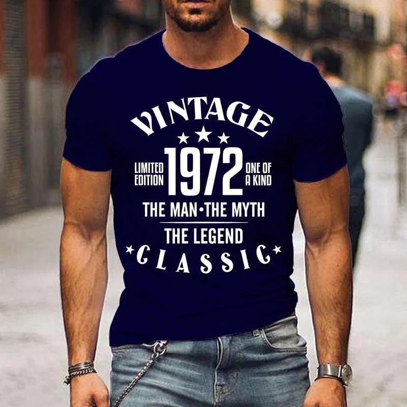 Vintage 1972 The Man The Myth The Legend Classic T-shirts For Men Summer Tee Shirt Femme Casual Short Sleeve Round Neck Tops T