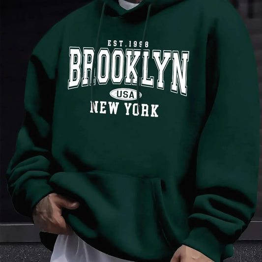 Best-selling Men's Oversized Long-Sleeved Hooded Jacket for Autumn-Winter. Brooklyn New York Letter-Printed Couple Hoodie