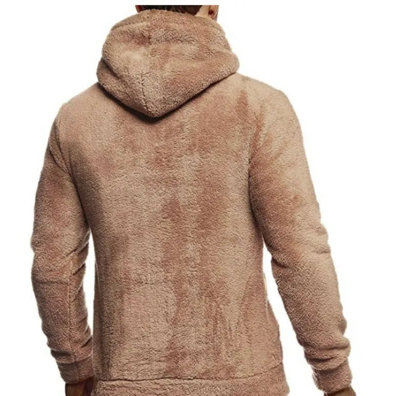 Midweight Fleece Hoodie Autumn Winter Loose Cozy Fuzzy Long Sleeve Pullover Hooded Sweatshirt for Men with Pocket Outwear