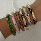 Elegant Enamel Dropped Glaze Flower Texture Bracelet For Women Retro Gold Plated Evil Eye Floral Zircon Bangle Party Jewelry