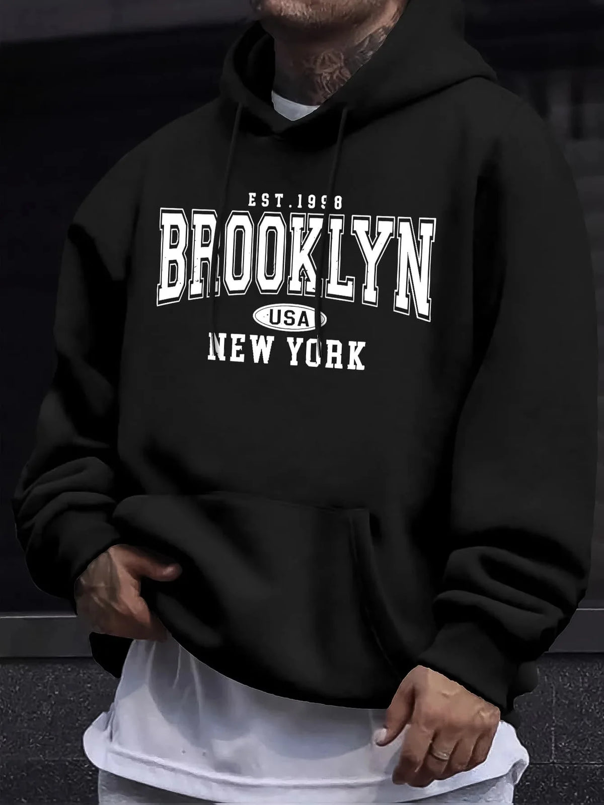 Best-selling Men's Oversized Long-Sleeved Hooded Jacket for Autumn-Winter. Brooklyn New York Letter-Printed Couple Hoodie
