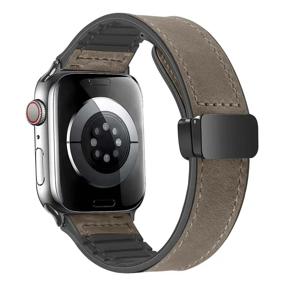 Bracelet en Cuir Véritable pour Apple Watch - Fermeture Magnétique Élégante