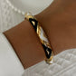 Elegant Enamel Dropped Glaze Flower Texture Bracelet For Women Retro Gold Plated Evil Eye Floral Zircon Bangle Party Jewelry