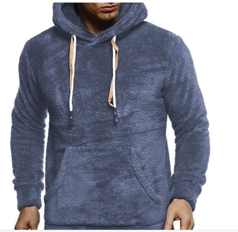 Midweight Fleece Hoodie Autumn Winter Loose Cozy Fuzzy Long Sleeve Pullover Hooded Sweatshirt for Men with Pocket Outwear