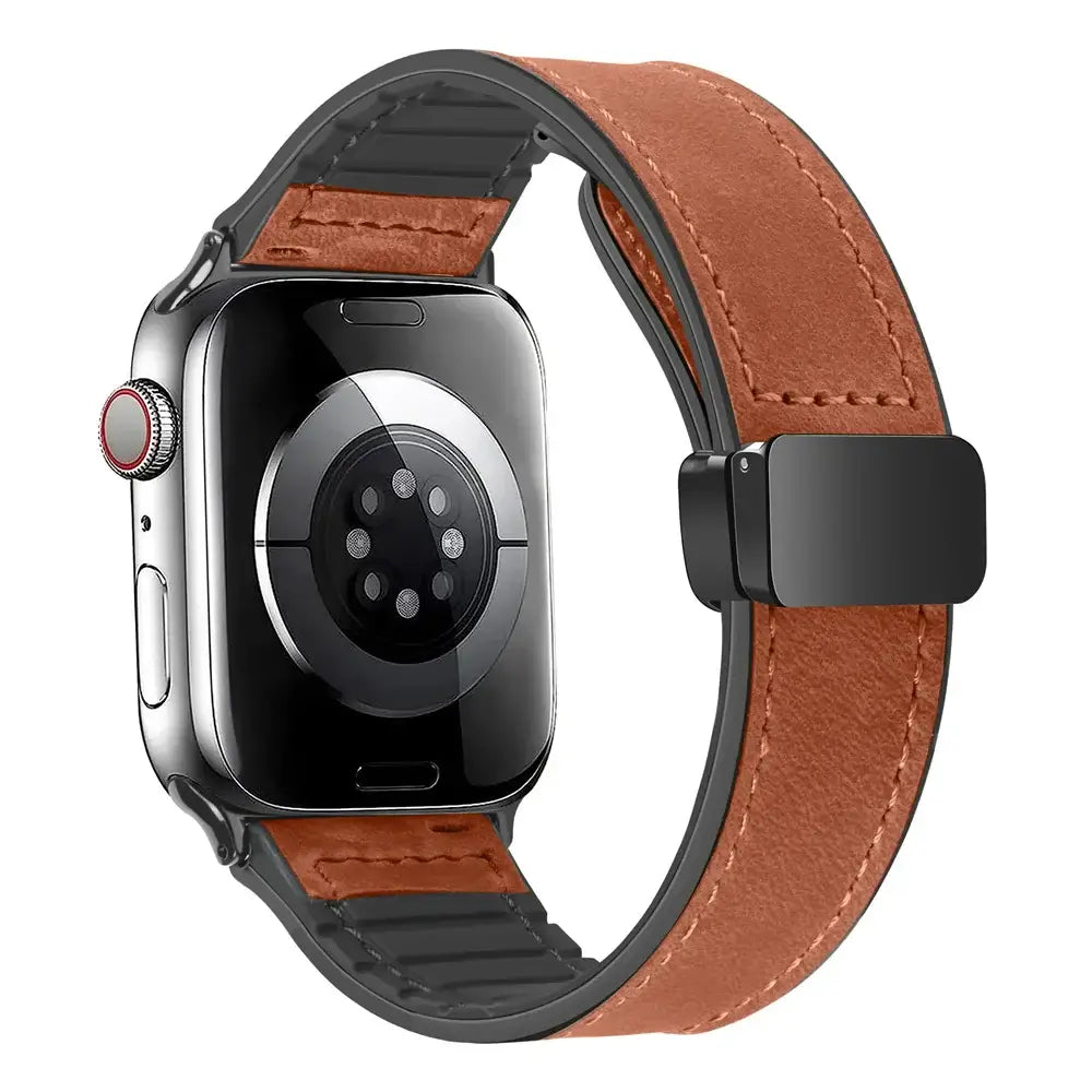 Bracelet en Cuir Véritable pour Apple Watch - Fermeture Magnétique Élégante