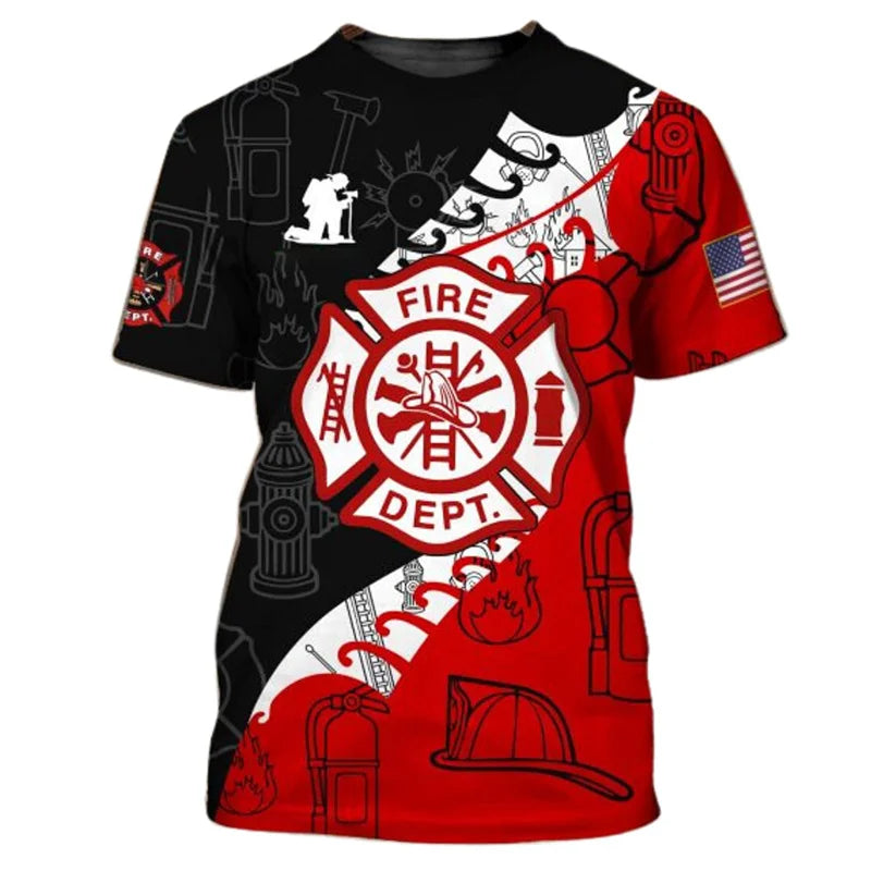 New Summer 3D Firefighter Fireman Print T Shirt Kid Fashion Streetwear Short Sleeves Harajuku Clothing Gym T-shirts For Men Tees