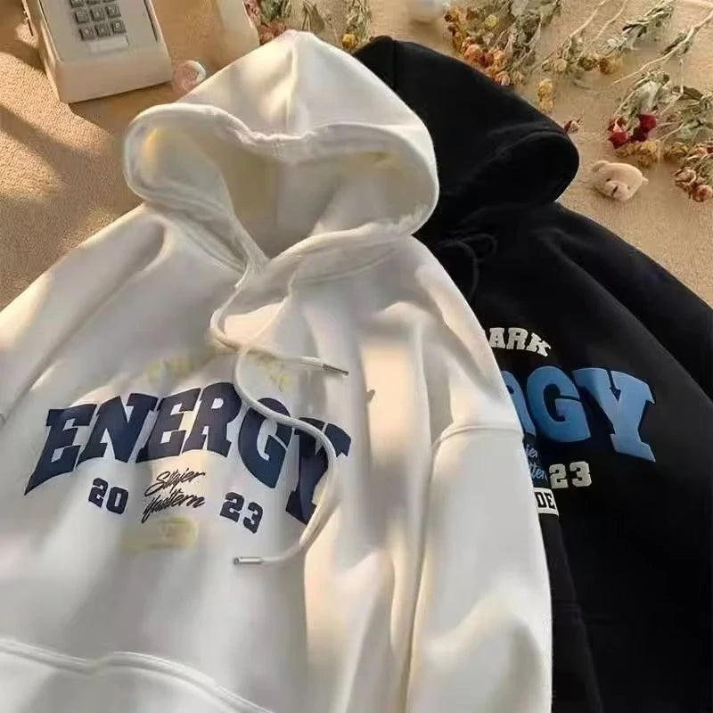 【M-8XL Hoodies】Men Oversized Hoodie Loose American Style Simple Letters Print Couple Hoodies