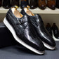 Men's Leather Casual Shoes Crocodile Pattern Luxury Brand Handmade Single Buckle Monk Strap Sneakers Flat Dress Shoes for Men