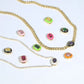 Neon Enamel Pink Heart Rectangle Charm Necklace Bling Colorful CZ Geometric CZ Beaded Tennis Cuban Chain Fashion Women Jewelry