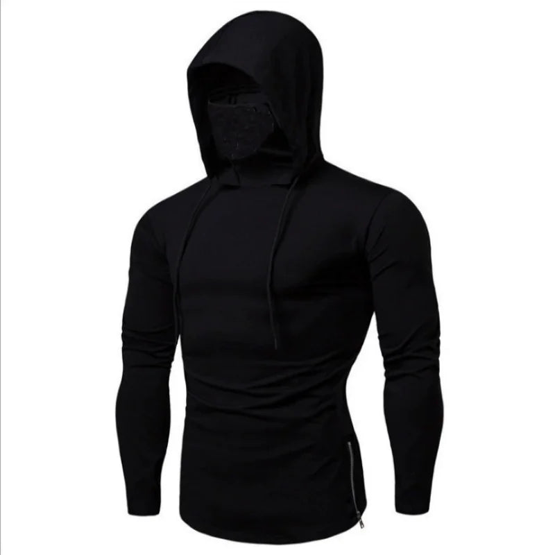 Mens Gym Thin Hoodie Long Sleeve Hoodies With Mask Sweatshirt Casual Splice Large Mask Hoodie Sweatshirt Hooded Tops Cycling