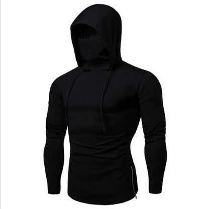 Mens Gym Thin Hoodie Long Sleeve Hoodies With Mask Sweatshirt Casual Splice Large Mask Hoodie Sweatshirt Hooded Tops Cycling