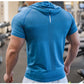 Men Running Hoodies Bodybuilding Sport Hooded Short Sleeve Gyms Fitness Clothing Muscle Shirt Quick Drying Training T-Shirt