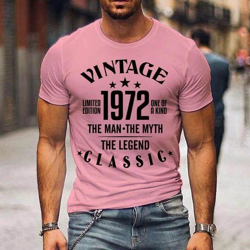 Vintage 1972 The Man The Myth The Legend Classic T-shirts For Men Summer Tee Shirt Femme Casual Short Sleeve Round Neck Tops T
