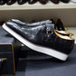 Men's Leather Casual Shoes Crocodile Pattern Luxury Brand Handmade Single Buckle Monk Strap Sneakers Flat Dress Shoes for Men