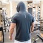 Men Running Hoodies Bodybuilding Sport Hooded Short Sleeve Gyms Fitness Clothing Muscle Shirt Quick Drying Training T-Shirt