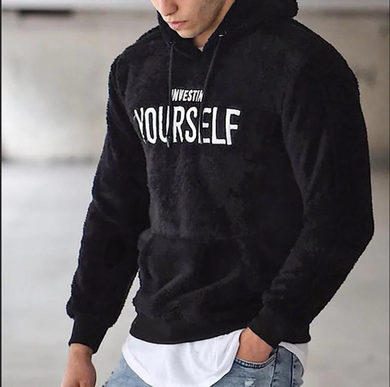 Midweight Fleece Hoodie Autumn Winter Loose Cozy Fuzzy Long Sleeve Pullover Hooded Sweatshirt for Men with Pocket Outwear