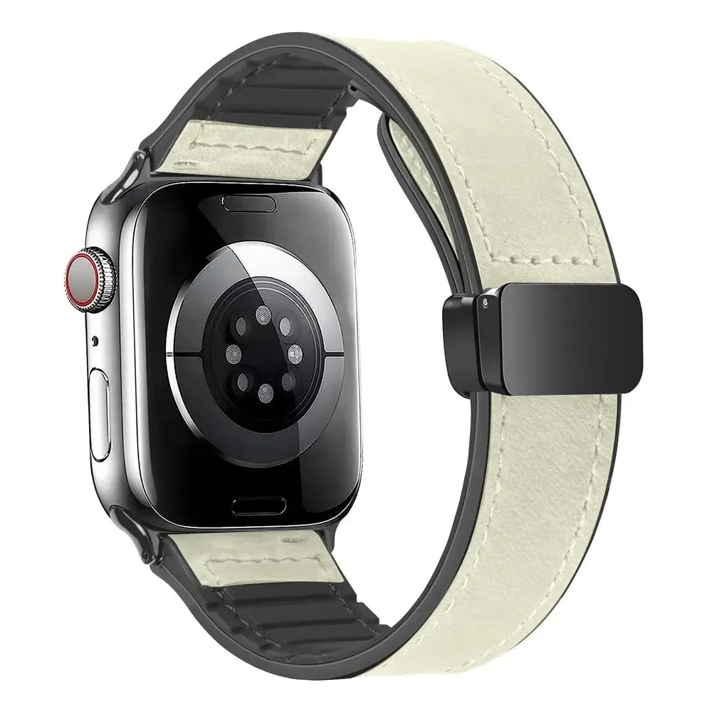 Bracelet en Cuir Véritable pour Apple Watch - Fermeture Magnétique Élégante