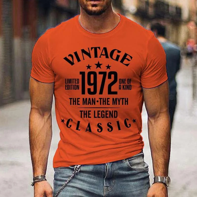 Vintage 1972 The Man The Myth The Legend Classic T-shirts For Men Summer Tee Shirt Femme Casual Short Sleeve Round Neck Tops T