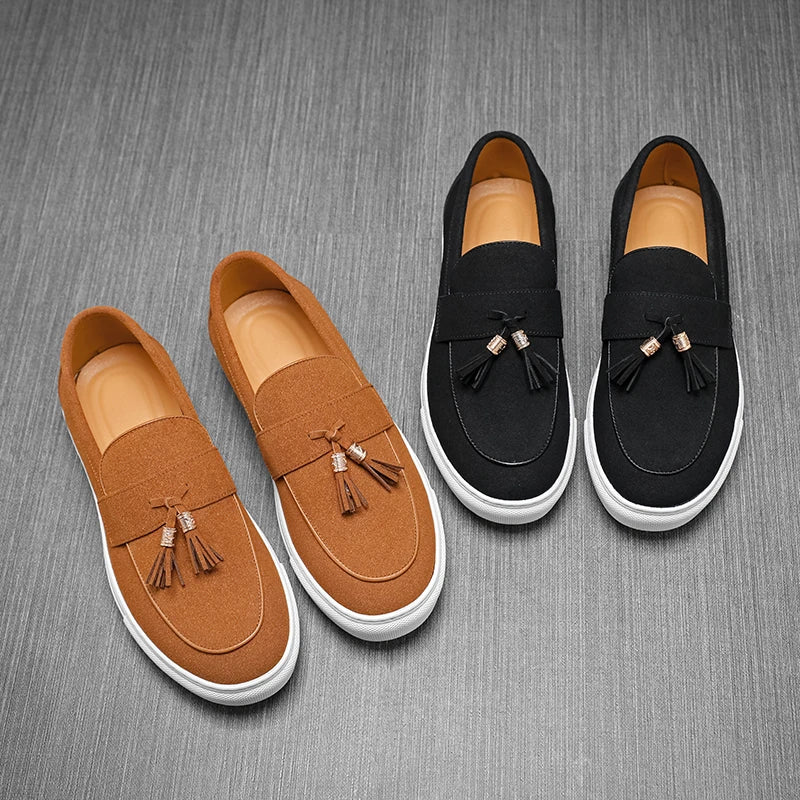 Luxury Dress Shoes for Men Comfy Brand Gentleman Tasseled Loafers Outdoor Shoes Leisure Walk Male Moccasins Suede Leather Man