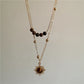 Vintage Leather Brown Stone Sun Pendant Beaded Choker Clavicle Chain Necklace For Women Unique Y2K Personalized Grunge Jewelry