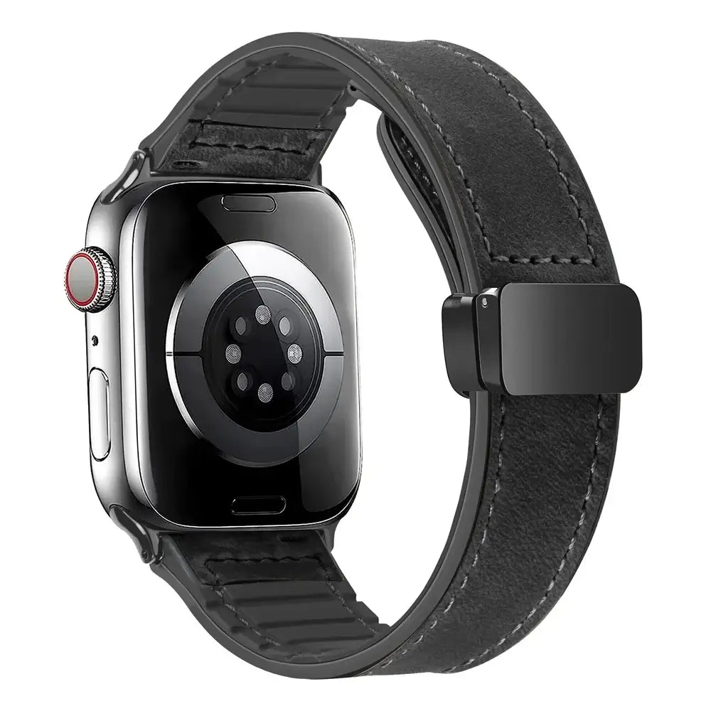 Bracelet en Cuir Véritable pour Apple Watch - Fermeture Magnétique Élégante