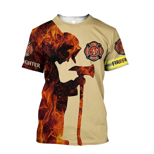New Summer 3D Firefighter Fireman Print T Shirt Kid Fashion Streetwear Short Sleeves Harajuku Clothing Gym T-shirts For Men Tees