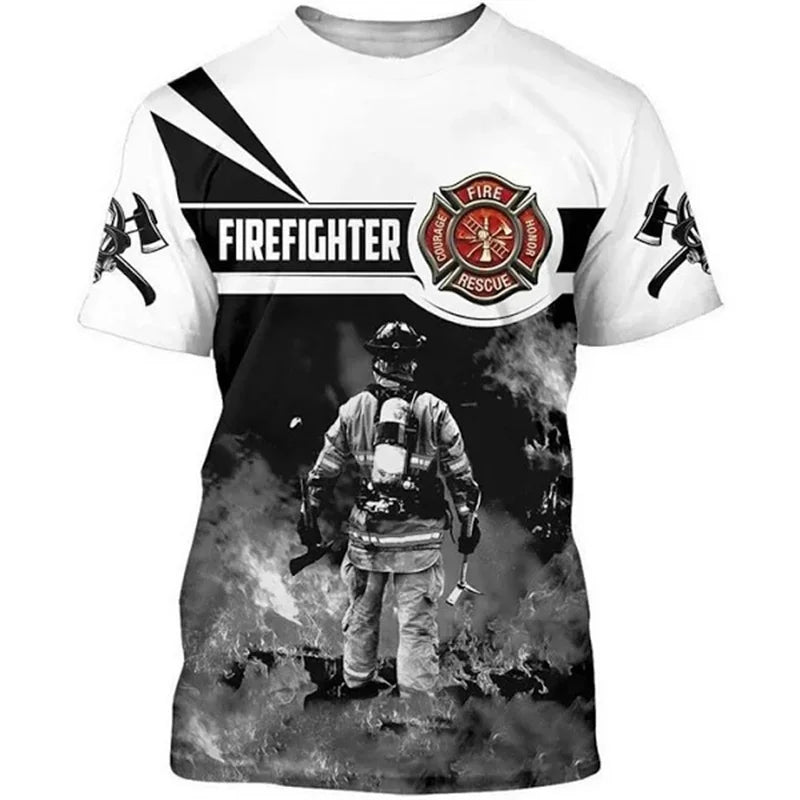 New Summer 3D Firefighter Fireman Print T Shirt Kid Fashion Streetwear Short Sleeves Harajuku Clothing Gym T-shirts For Men Tees