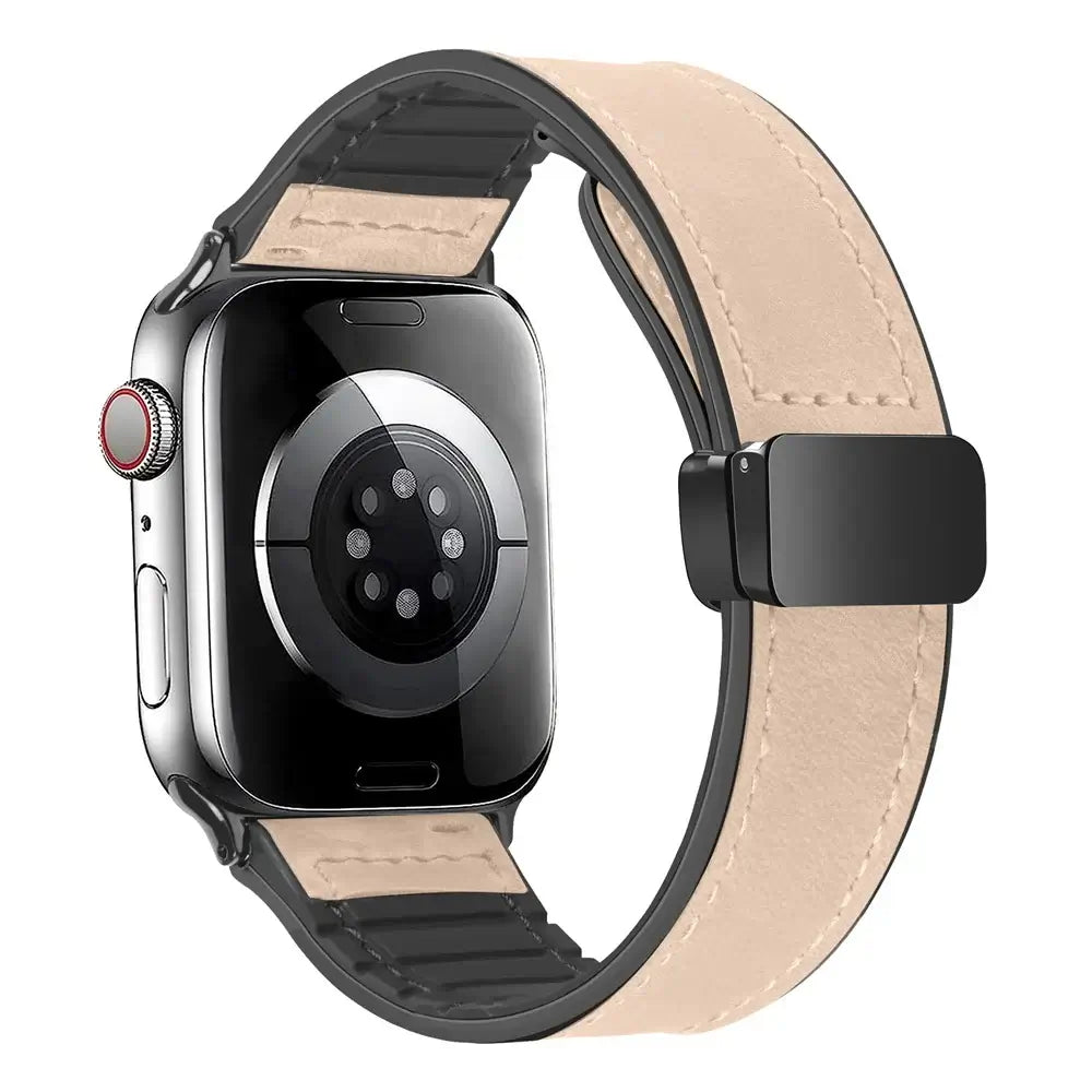 Bracelet en Cuir Véritable pour Apple Watch - Fermeture Magnétique Élégante