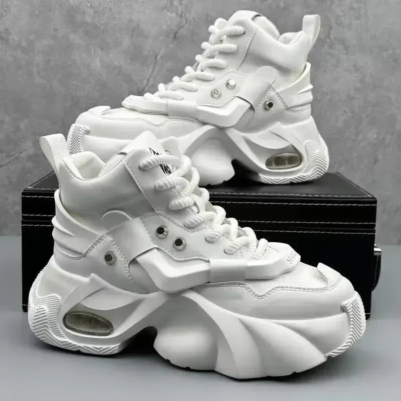 Men's Boots High Top  New Trend Wear-resistant Synthetic Leather Boots Casual Lace Up Height Increasing Fashion Boots 2025