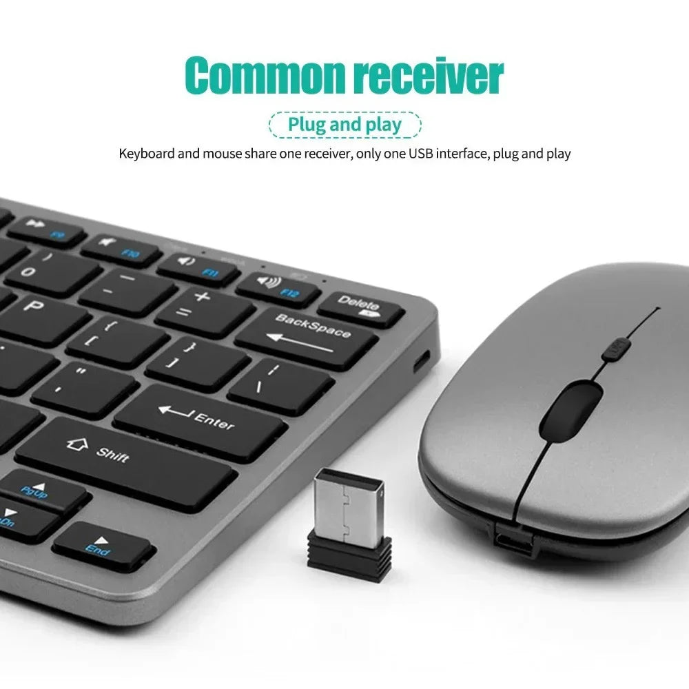 New 2.4G Wireless Rechargeable Silent Wireless Keyboard and Mouse Set, Compact Ergonomic Keyboard Mouse for Office/Home