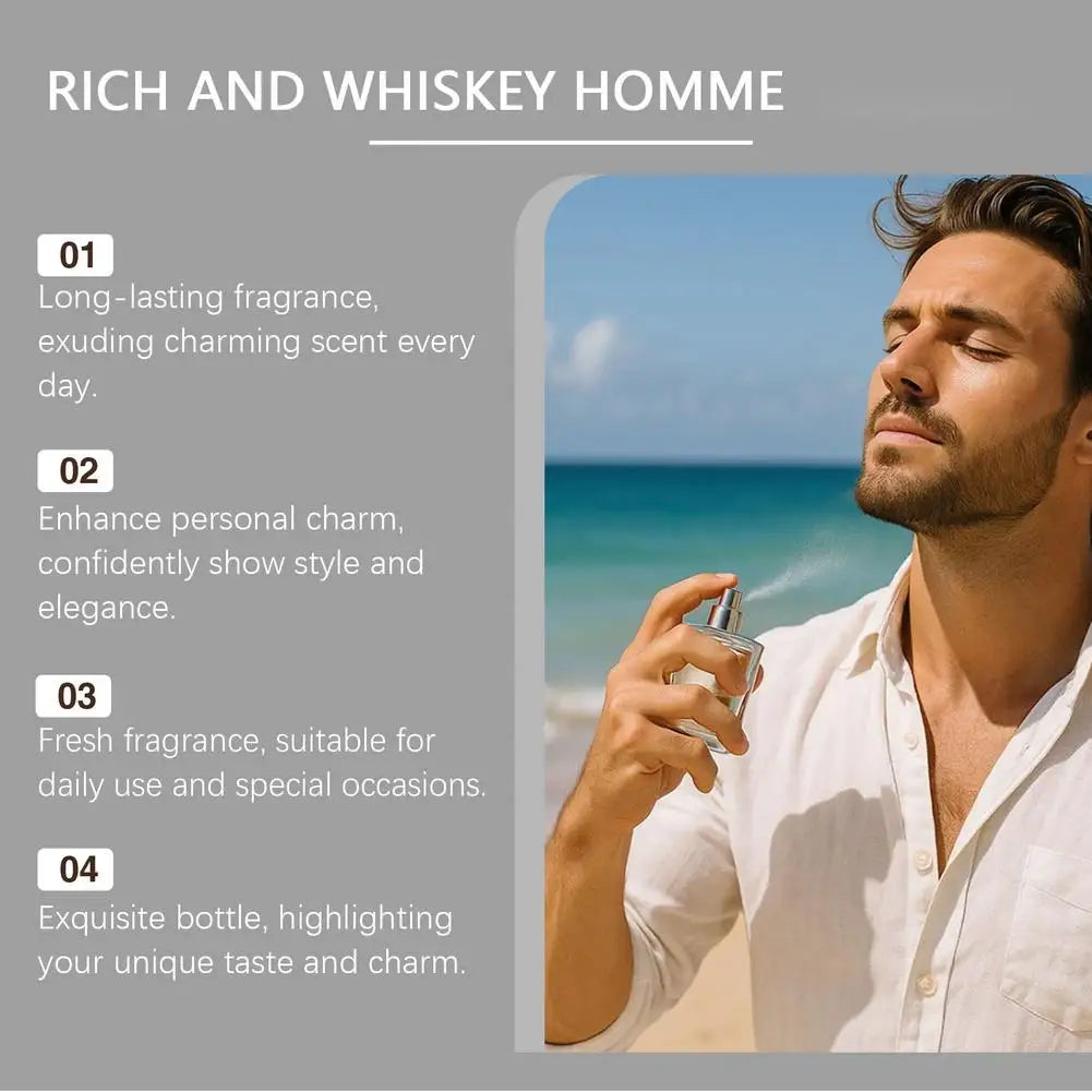 Men's Perfume Charming Whiskey Pheromone Natural Charm Attract Women Long-lasting Refreshing Elegant Fragrance Ideal Gift Dating