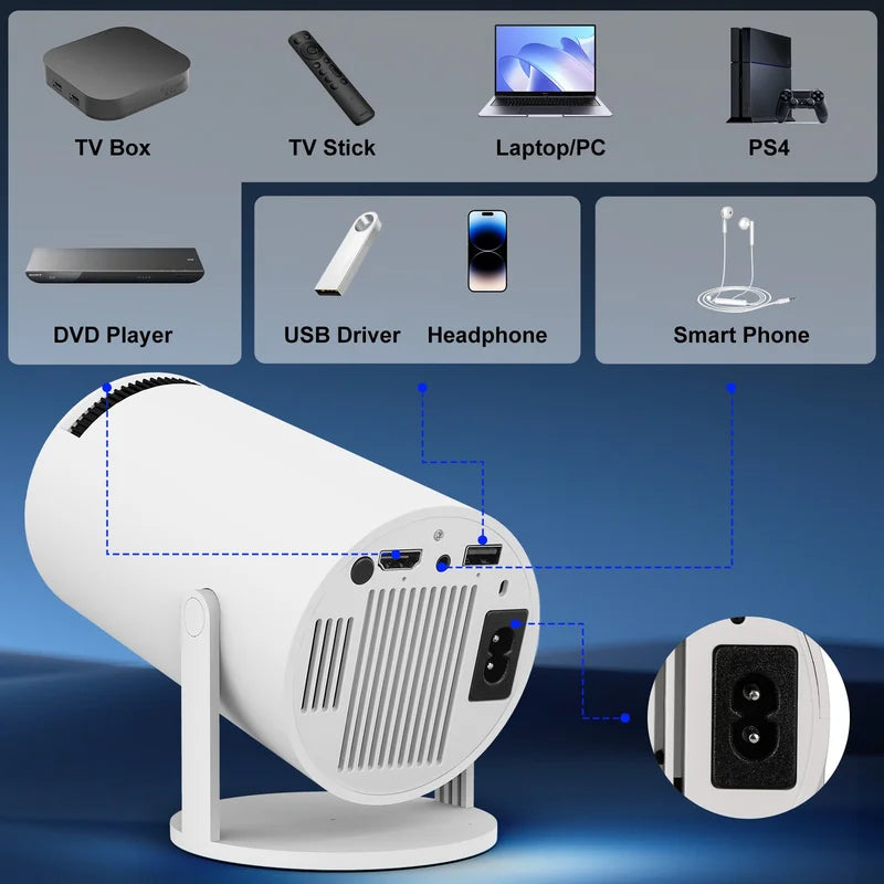 NEW Mini Projector  WIFI 6 and Bluetooth 4K 1080P 130'' Screen Movie Projector