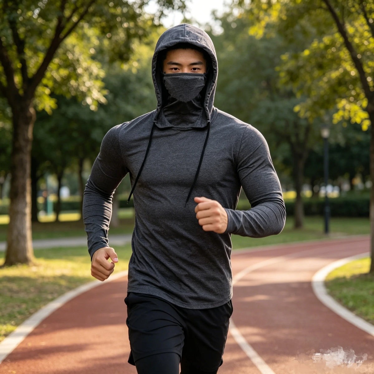 Mens Gym Thin Hoodie Long Sleeve Hoodies With Mask Sweatshirt Casual Splice Large Mask Hoodie Sweatshirt Hooded Tops Cycling